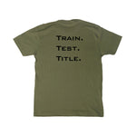 TRAIN. TEST. TITLE. Performance Shirt with Black Logo